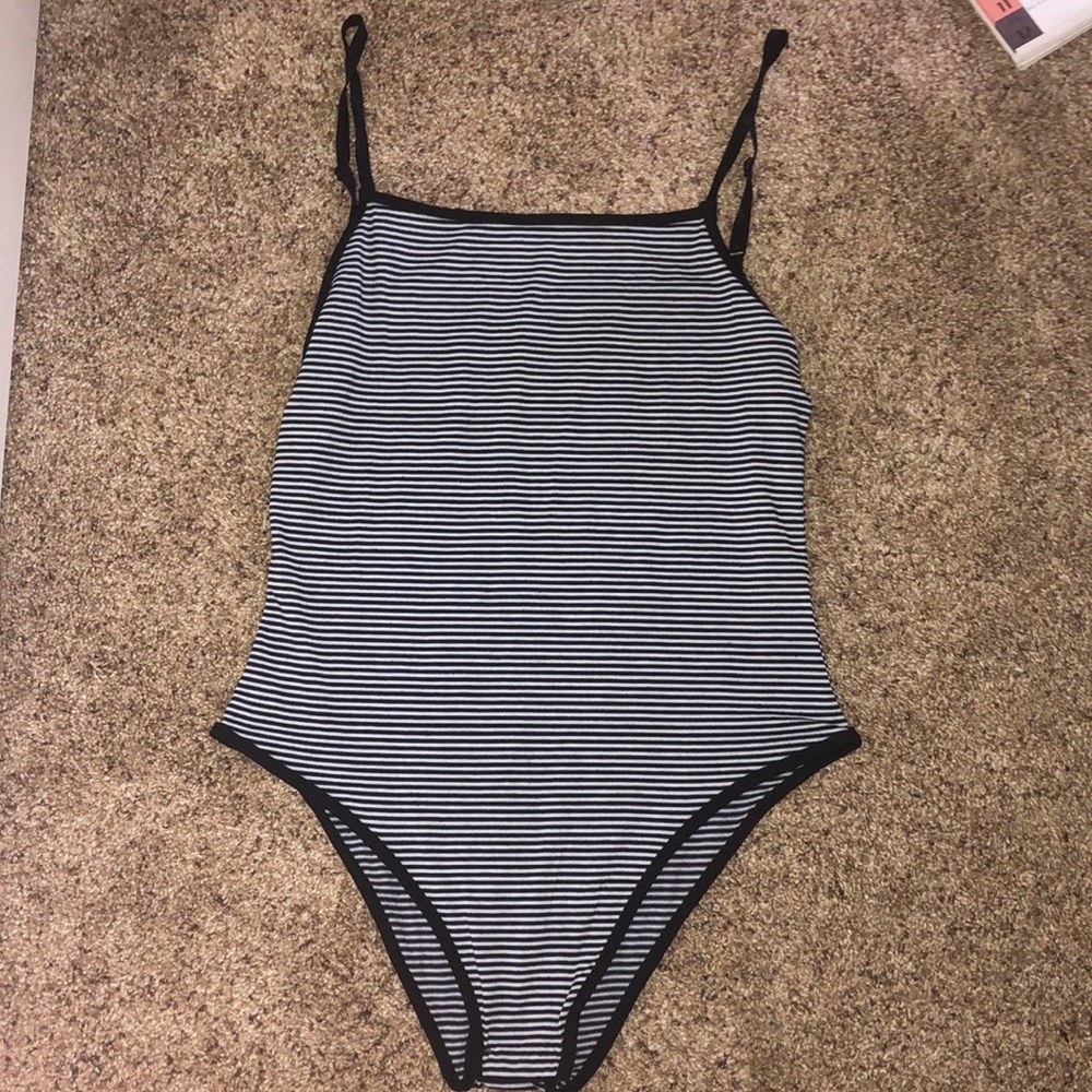 Black and White Striped Body Suit Tank